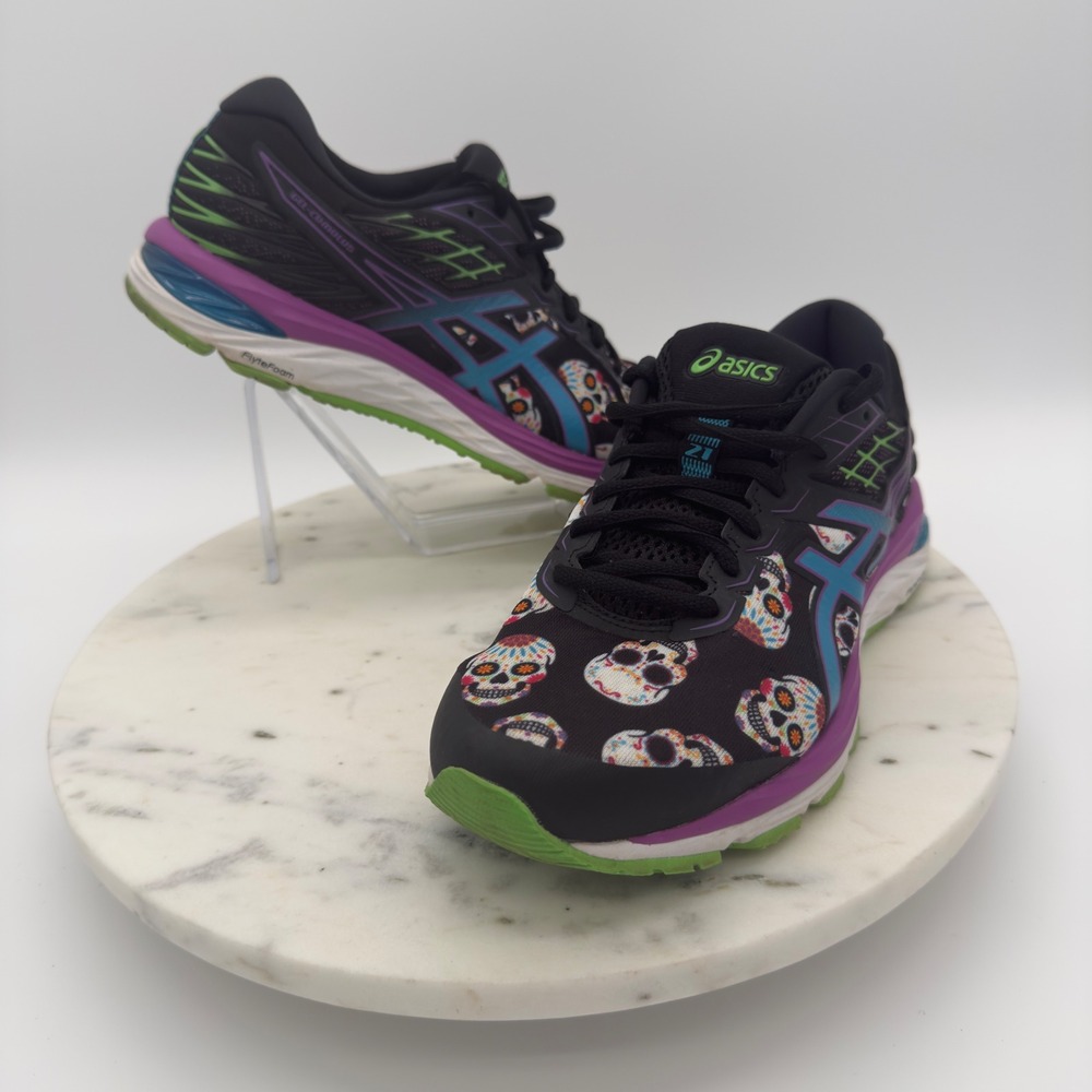 Asics Gel Cumulus 21 Running Shoes Womens 8.5 Black Sugar Skull Day of the Dead